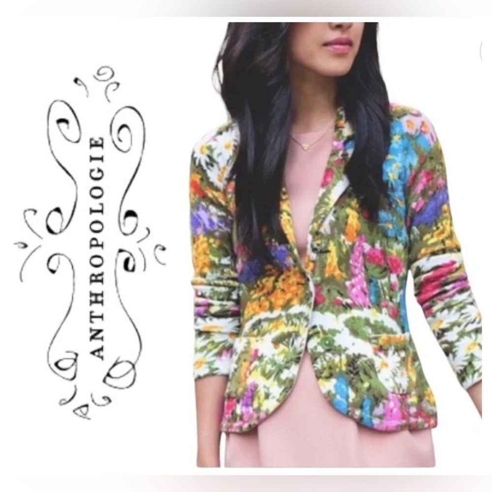 NWOT Anthropologie HWR Ajuda Field floral sweater blazer